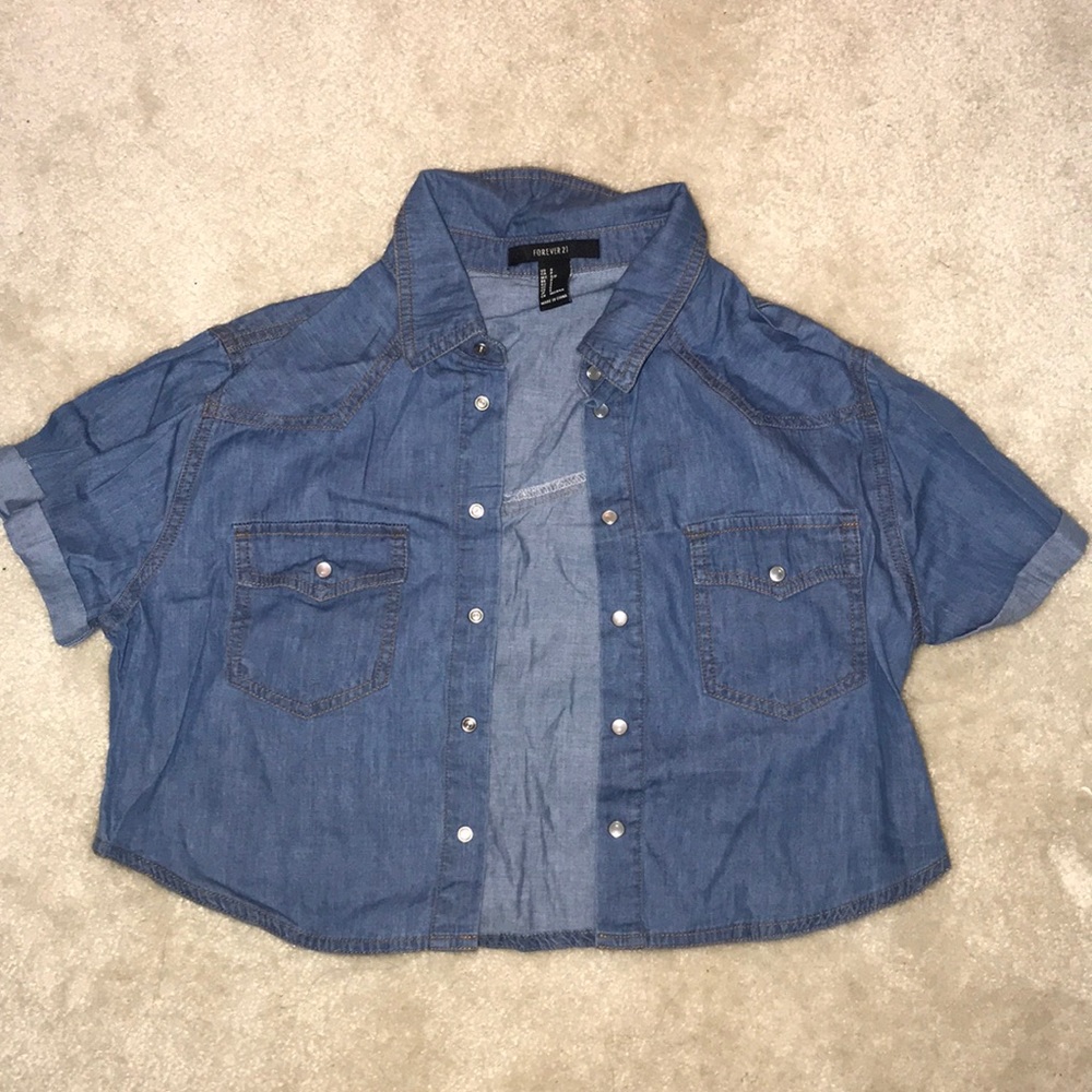 3/$15 Forever 21 Cropped Denim Button Down Shirt